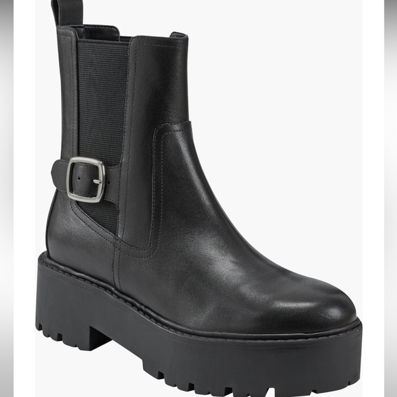 Marc Fisher Shoes - 🌸MARC FISHER🌸 Dacilla Buckle Leather  Slip On Black Combat Boot Size: 8.5